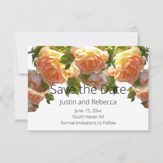 Rozen van koraalperziken, oranje floreel save the date (Voorkant)