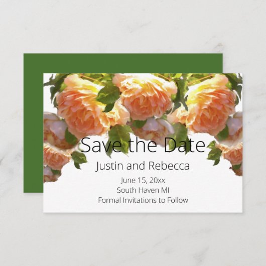 Rozen van koraalperziken, oranje floreel save the date (Voorkant / Achterkant)