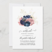  Rozen van Navy en Blush Pink Virtual Wedding Kaart (Voorkant)