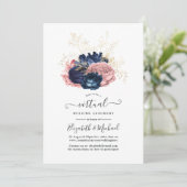  Rozen van Navy en Blush Pink Virtual Wedding Kaart (Staand voorkant)