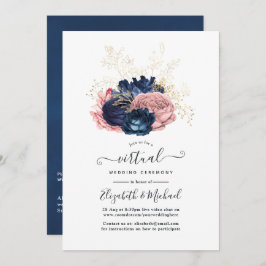  Rozen van Navy en Blush Pink Virtual Wedding Kaart