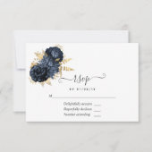 Rozen van Navy en Gold  Shabby RSVP Kaartje (Voorkant)