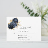 Rozen van Navy en Gold  Shabby RSVP Kaartje (Staand voorkant)