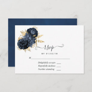 Rozen van Navy en Gold Shabby RSVP Kaartje