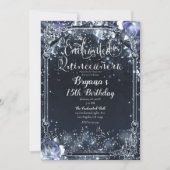 Rozen van Paarse zilveren sparkle Quinceañera Kaart (Voorkant)