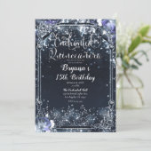 Rozen van Paarse zilveren sparkle Quinceañera Kaart (Staand voorkant)