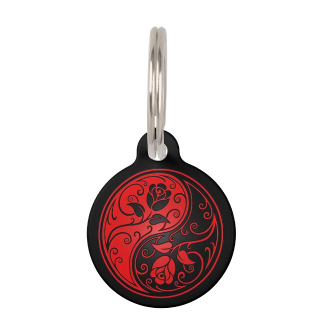 Rozen van Red en Black Yin Yang Huisdierpenning (Voorkant)