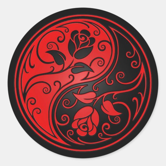 Rozen van Red en Black Yin Yang Ronde Sticker (Voorkant)