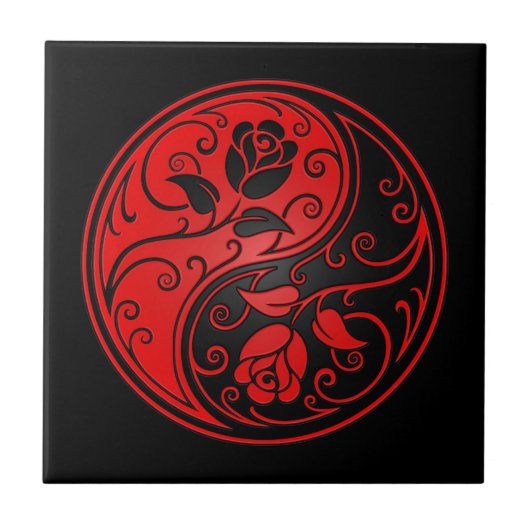Rozen van Red en Black Yin Yang Tegeltje (Voorkant)