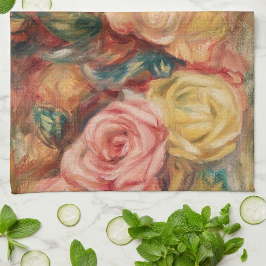 Rozen van Renoir Impressionist Painting Theedoek (Gevouwen)