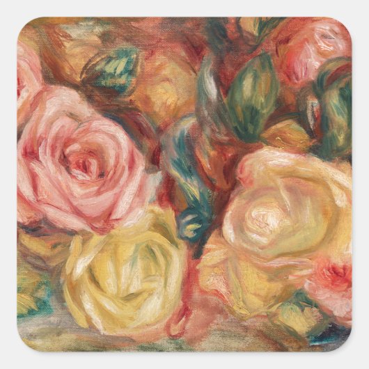 Rozen van Renoir Impressionist Painting Vierkante Sticker (Voorkant)