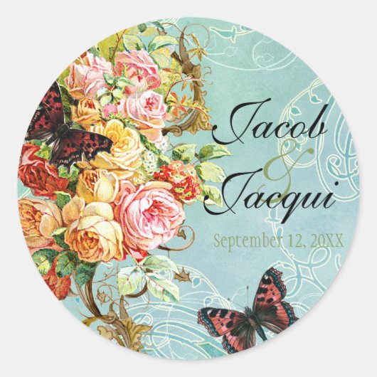 Rozen van  Roos Butterfly Butterflies Swirls Ronde Sticker (Voorkant)