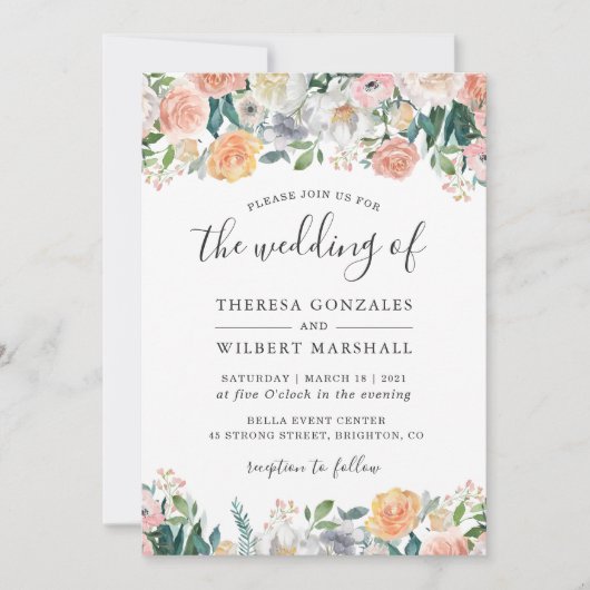 Rozen van tuinen Bloom Floral Wedding Kaart (Voorkant)