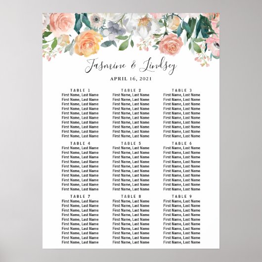 Rozen van tuinen Floral 9 Tables Wedding Seding Ch Poster (Voorkant)