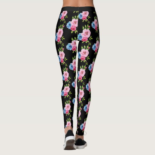 Rozen van waterverf afschilderen in Roze en blauwe Leggings (Achterkant)