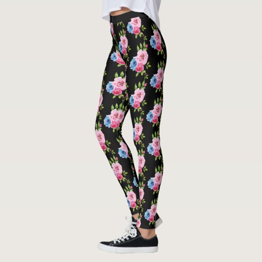 Rozen van waterverf afschilderen in Roze en blauwe Leggings (Links)