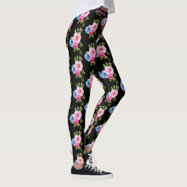 Rozen van waterverf afschilderen in Roze en blauwe Leggings