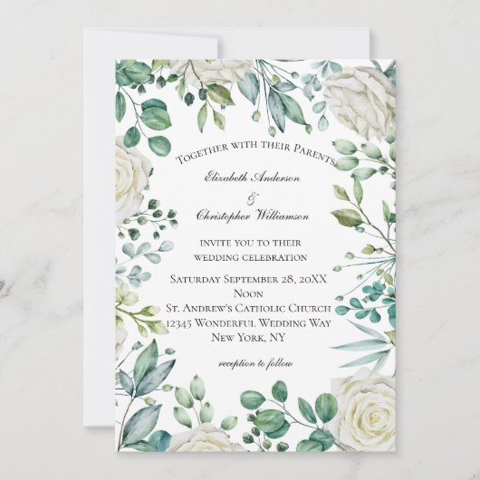 Rozen van witte Floral Eucalyptus Botanische bruil Kaart (Voorkant)