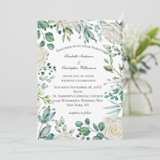 Rozen van witte Floral Eucalyptus Botanische bruil Kaart (Staand voorkant)