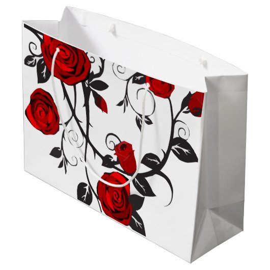 rozen van zwart en rood groot cadeauzakje (Achterkant Gekanteld)