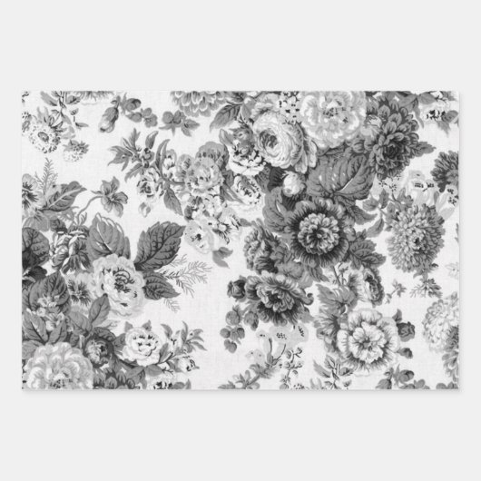 Rozen van zwarte en witte Floral Dahlias Inpakpapier Vel (Voorkant 3)