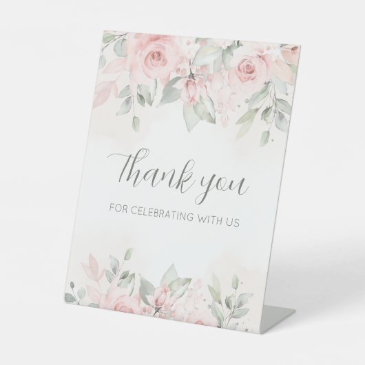 Rozen verbrijzelen welkom in onze bruiloft reclamebord met voetstuk (Voorkant)