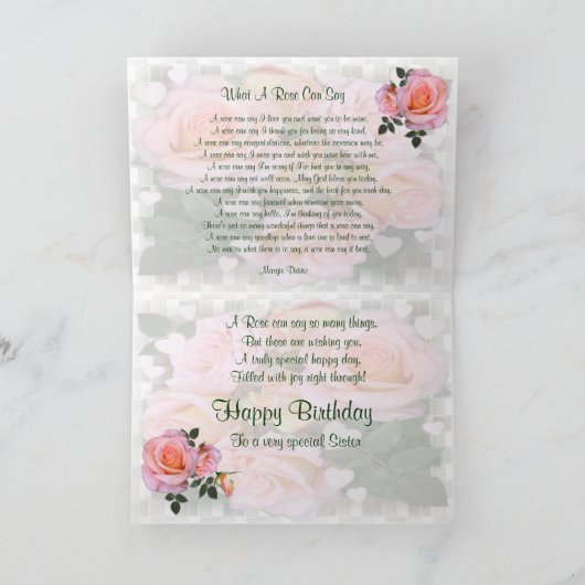 Rozen Verjaardag Kaart voor zus (Binnen)