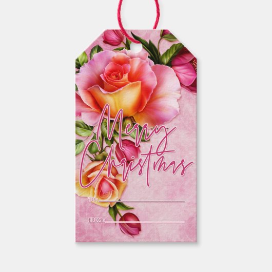 Rozen Verry kerstroze Cadeaulabel (Voorkant)