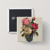 Rozen Victoriaans bloem bloemenroos boeket Vierkante Button 5,1 Cm (Voorkant /achterkant)