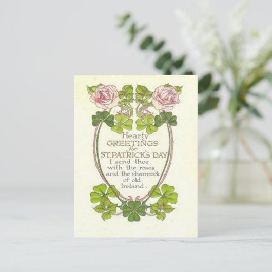  Rozen Vier Bladklavers St Patrick's Day C Briefkaart (Staand voorkant)
