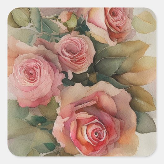 Rozen Vierkante Sticker (Voorkant)
