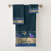 Rozen vlinder blauwe handdoek (Insitu)
