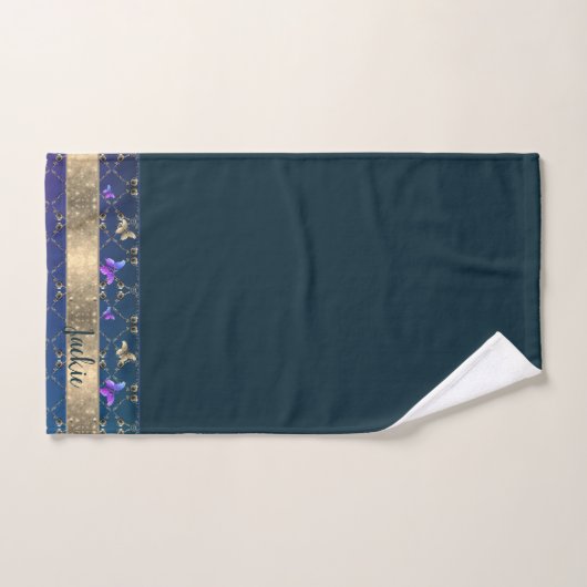 Rozen vlinder blauwe handdoek (Handdoek)