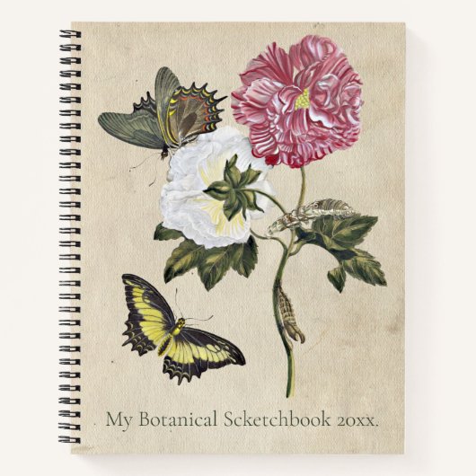  Rozen Vlinder Botanische Kunst Maria Merian Notitieboek (Voorkant)