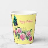 Rozen vlinder Happy Birthday Paper Cups Papieren Bekers (Voorkant)