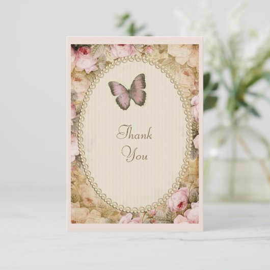  Rozen vlinder, Muzieknoten Dank u Bedankkaart (Staand voorkant)