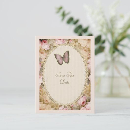  Rozen vlinder, Muzieknoten sparen de Datum Briefkaart (Staand voorkant)