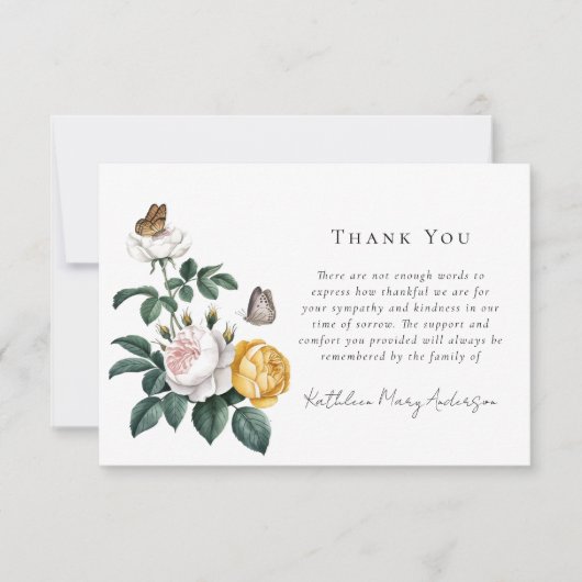  Rozen vlinders begrafenismonument Bedankkaart (Voorkant)