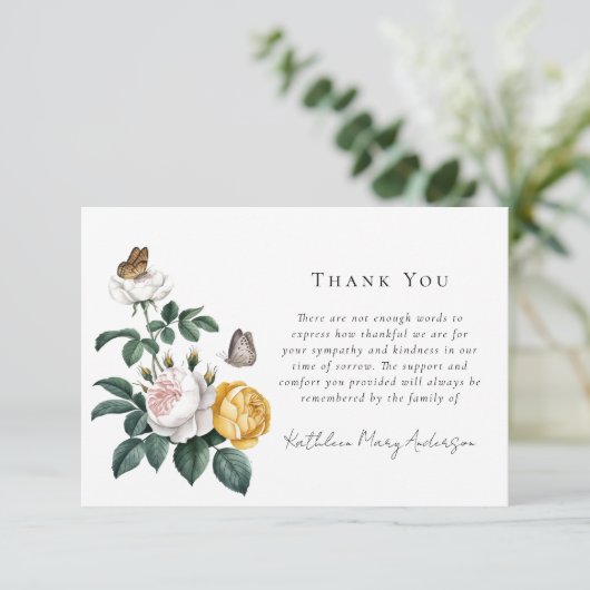  Rozen vlinders begrafenismonument Bedankkaart (Staand voorkant)