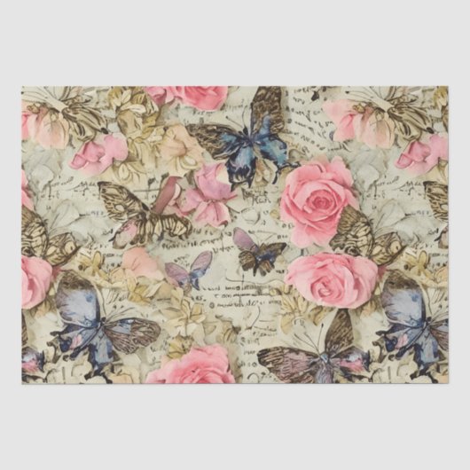 Rozen & vlinders Distressed  Tissuepapier (Voorkant)