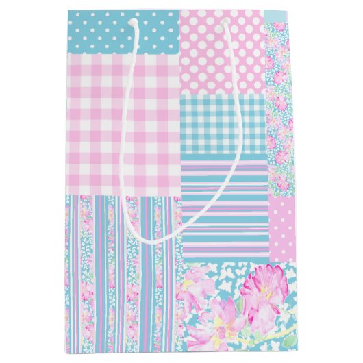 Rozen Vlinders Faux Patchwork Medium Gift Bag Medium Cadeauzakje (Voorkant)