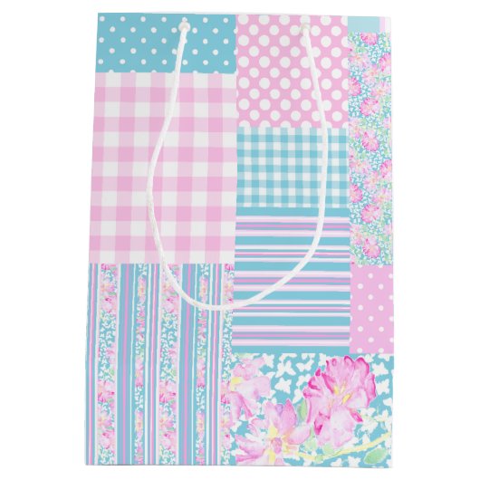 Rozen Vlinders Faux Patchwork Medium Gift Bag Medium Cadeauzakje (Achterkant)