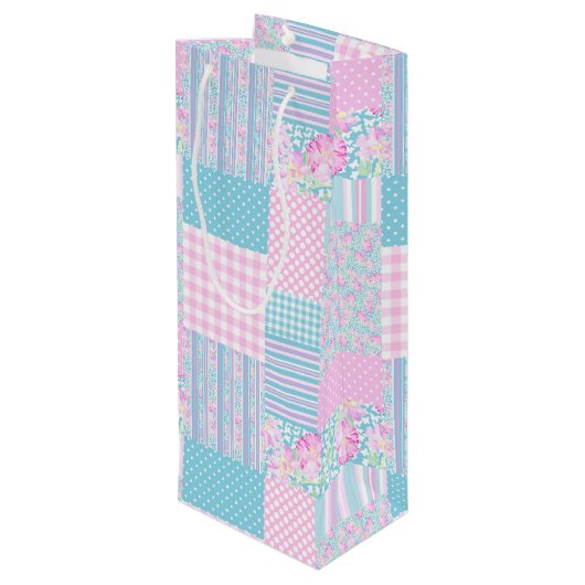 Rozen Vlinders Faux Patchwork Wijn Gift Bag Wijn Cadeautas (Achterkant Gekanteld)