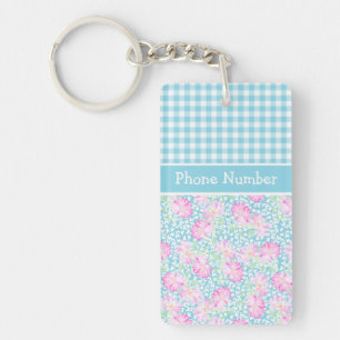 Rozen, Vlinders, Gingham Custom Sleutelhanger