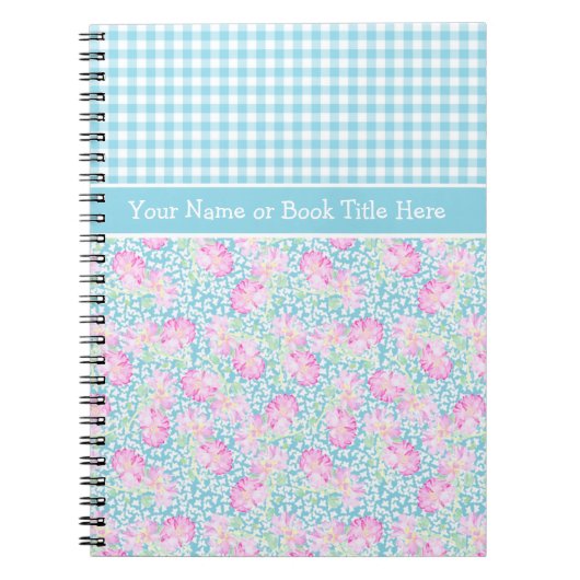 Rozen, Vlinders, Gingham Custom Spiral Notitieboek (Voorkant)