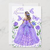 Rozen + Vlinders Lila Quinceanera Foto Kaart (Achterkant)