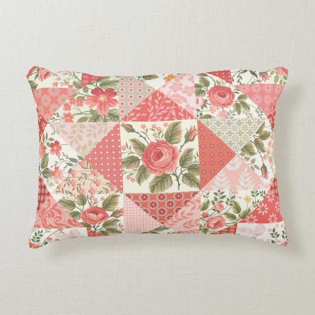 Rozen Vlinders Naadloze Patchwork Accent Kussen (Voorkant)