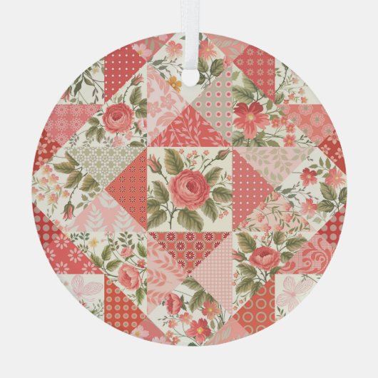 Rozen Vlinders Naadloze Patchwork Glas Ornament (Achterkant)