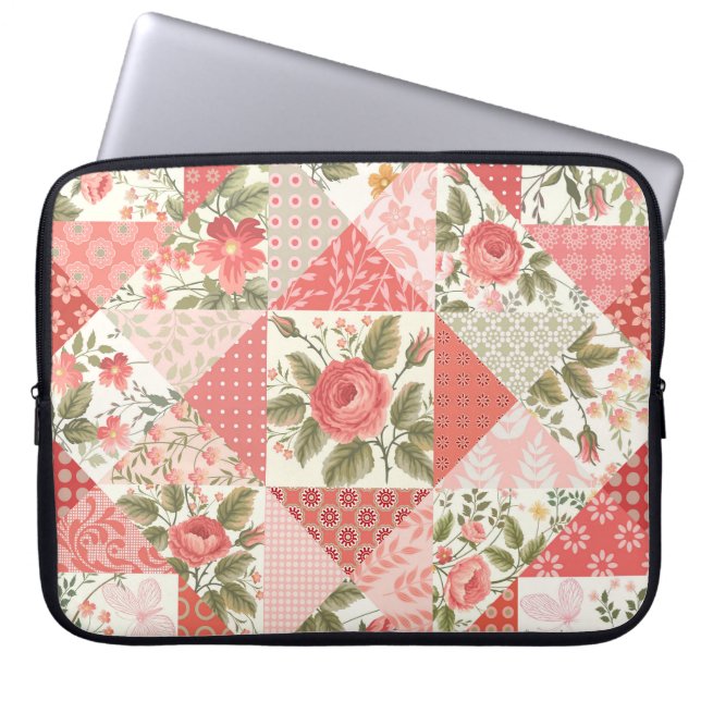 Rozen Vlinders Naadloze Patchwork Laptop Sleeve (Voorkant)