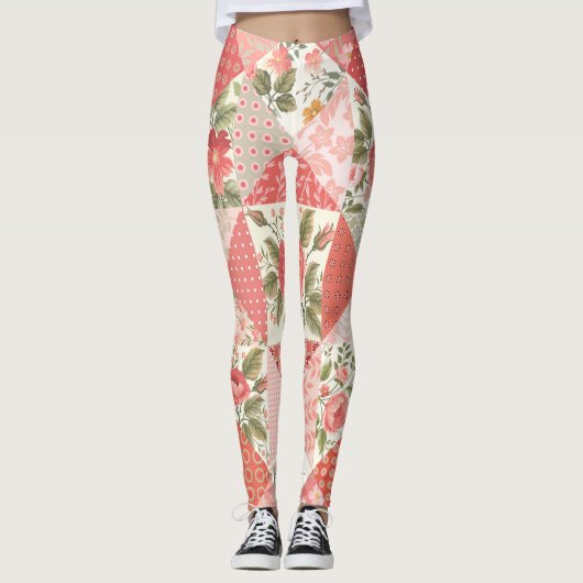 Rozen Vlinders Naadloze Patchwork Leggings (Voorkant)